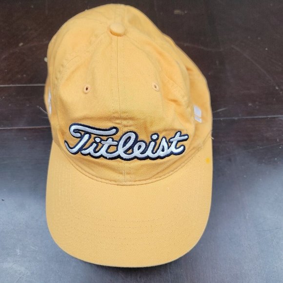 Titleist Footjoy Cap Adjustable Strap Back Yellow Spell Out Golf FJ 6 Panel Logo - Picture 1 of 7